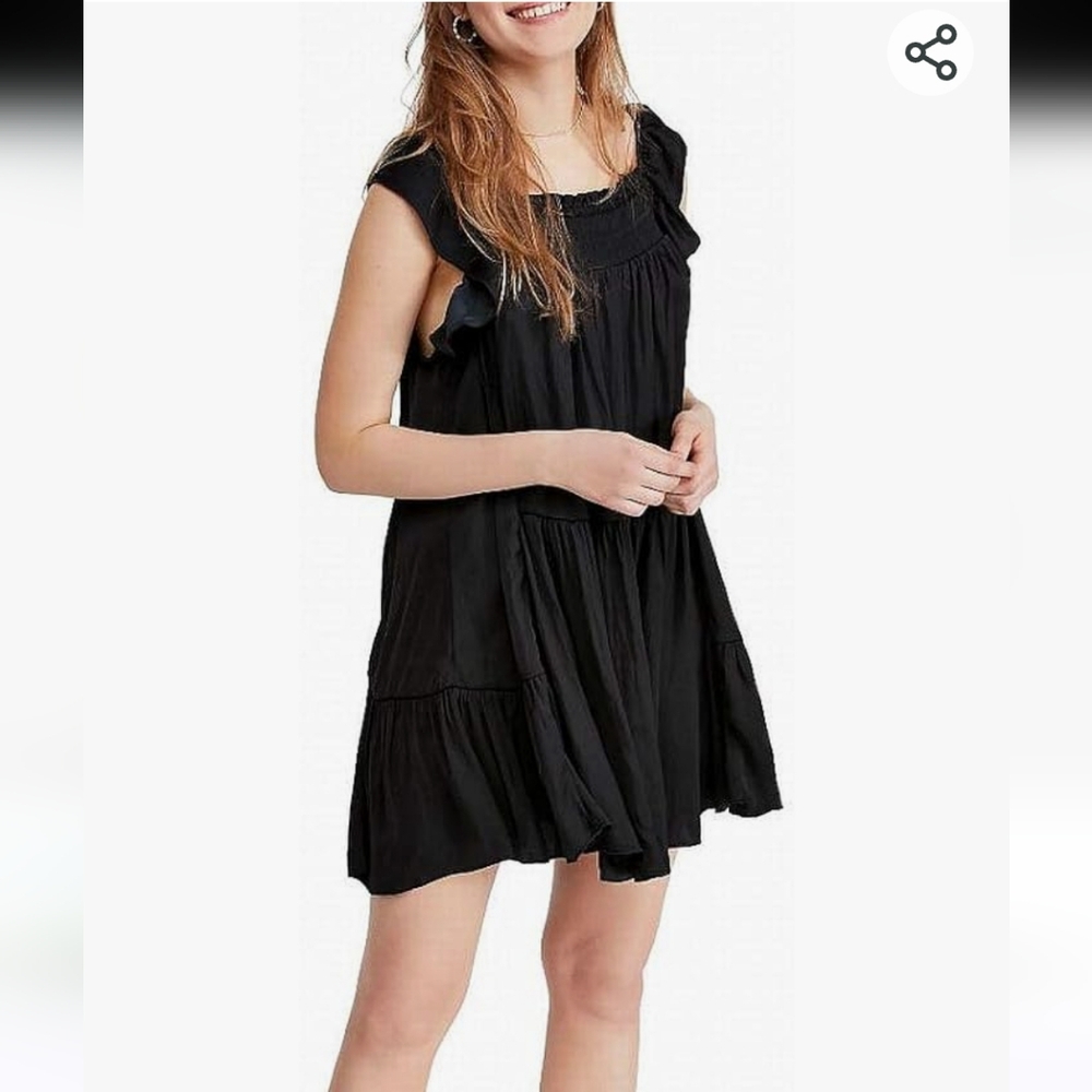 Free People Black Cap Sleeve Short Shift Dress